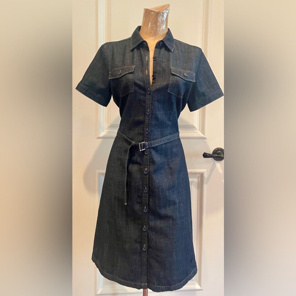 Ann Taylor Button Down Denim Fitted Dress with Belt
